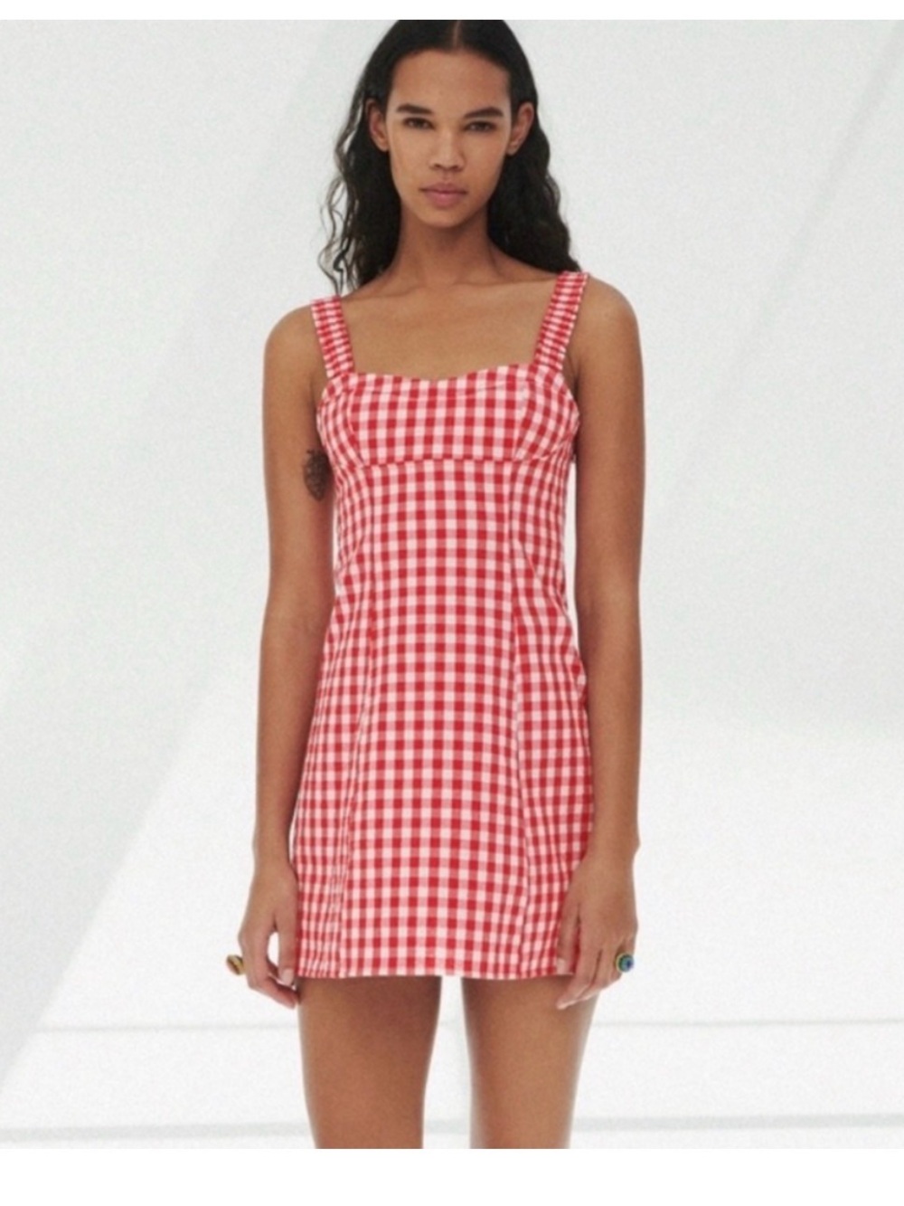 Zara Red Gingham Check Mini Dress Picnic Red White NWOT Size Medium